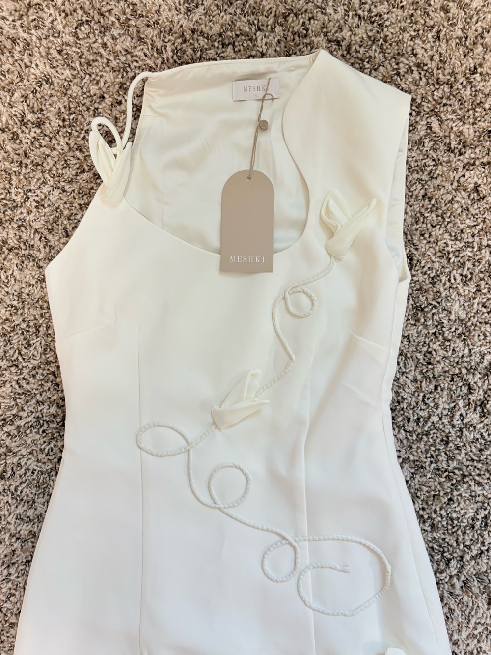 Meshki Ivory One-Shoulder Dress with Rope & Petal Detail